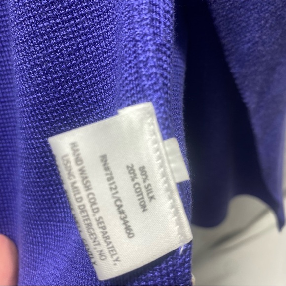 Eileen Fisher Silk Blend Open Front Cascade Knit Cardigan Purple Women's Large P - Picture 4 of 5